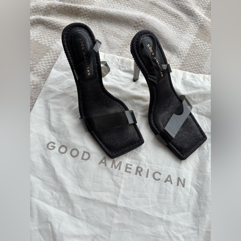 Good American Crystal Crush Lucite Glitter Sling Back Heels - Picture 6 of 8